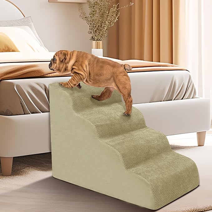 Dog Stairs for Small Dogs - High Density Foam Pet Steps, Extra Wide Dog Ramp with Non-Slip Bottom for High Beds, Couch and Sofa, Best for Dogs Injured, Older Doggy Cats-PurrikoPets