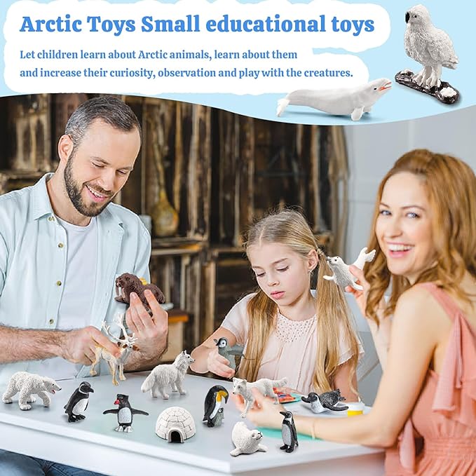 26Pcs Arctic Animal Figures - Polar Animal Toys Figurines with Penguins Arctic Fox Wolf Polar Bear Reindeer - Miniature Toys Cake Topper Christmas Birthday Gift for Kids & Toddlers-PurrikoPets