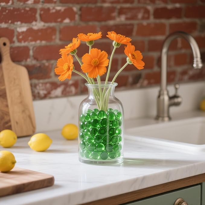 2.16LB Glass Beads Vase Filler Aquarium Gravel Decor Flat Glass Marbles Gems Pebbles Fish Tank Rocks Home Decorative Art Craft - Green-PurrikoPets