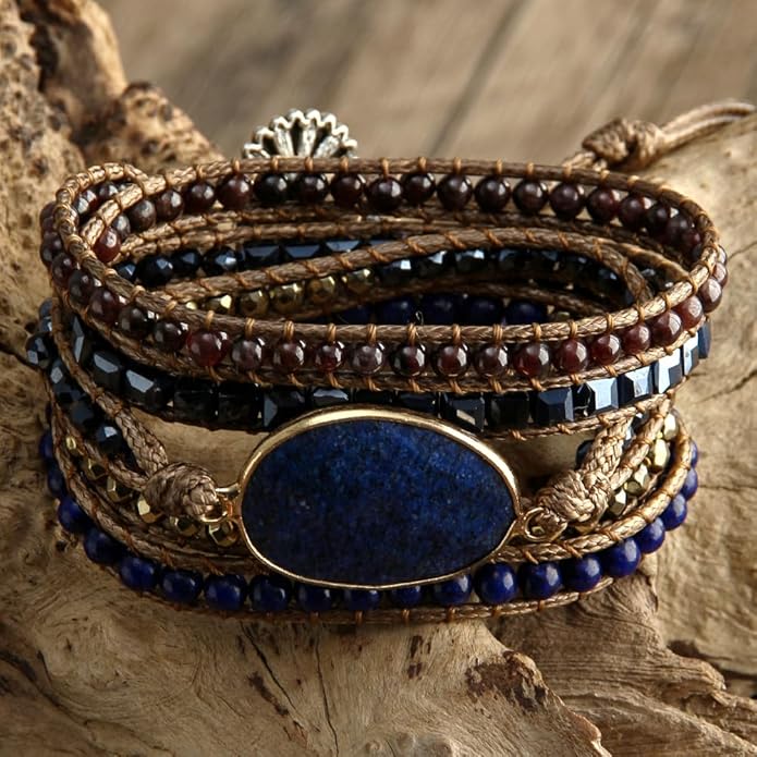 ZOSOJONA Women Handmade Boho Wrap Bracelets Natural Stone Variety Beads Strand Bracelet