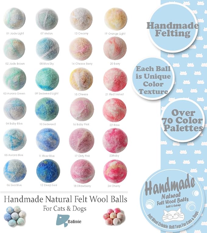 Felt Wool Cat Toys Ball with Catnip and Bell, Natural Handmade (Baby Blue (5 Units))-PurrikoPets