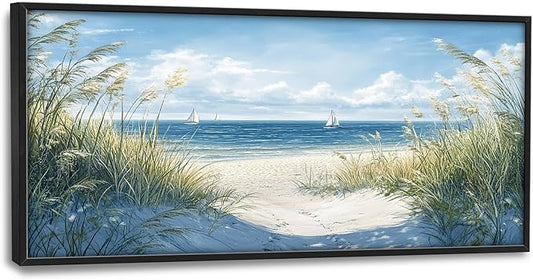 Framed Large Beach Wall Art for Living Room, Oversized Coastal Nautical Wall Decor Sailboat Canvas Seaside Pictures Modern Artwork Home Decoration for Living Room Bedroom Office 60"x30"-PurrikoPets