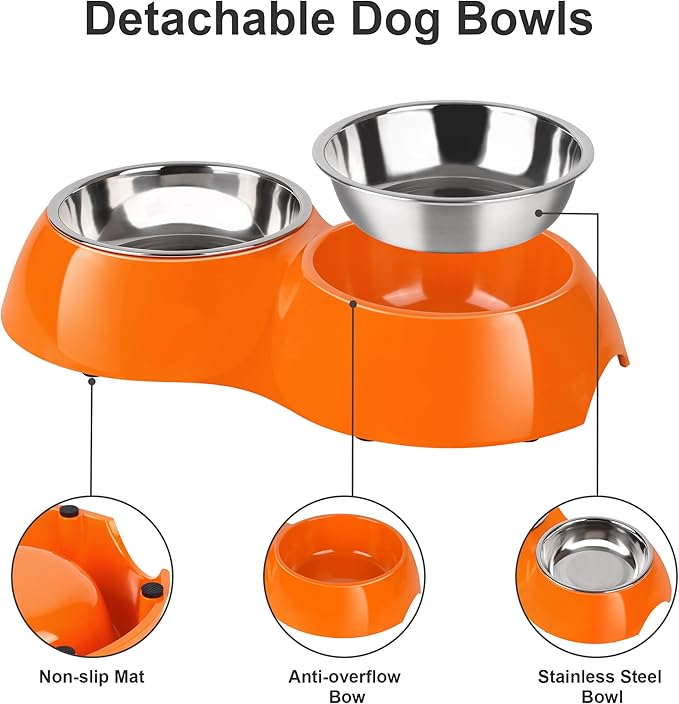 Elevated Dog Bowls Set - Non-Slip Raised Pet Feeder with Medium (10 oz) & Large (20 oz) Stainless Steel Bowls - Includes Durable Resin Stand for Puppies, Adult Dogs & Cats - Orange-PurrikoPets