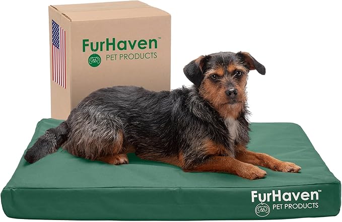 Furhaven Water-Resistant Cooling Gel Dog Bed for Medium/Small Dogs w/ Removable Washable Cover, For Dogs Up to 35 lbs - Indoor/Outdoor Logo Print Oxford Polycanvas Mattress - Forest, Medium-PurrikoPets