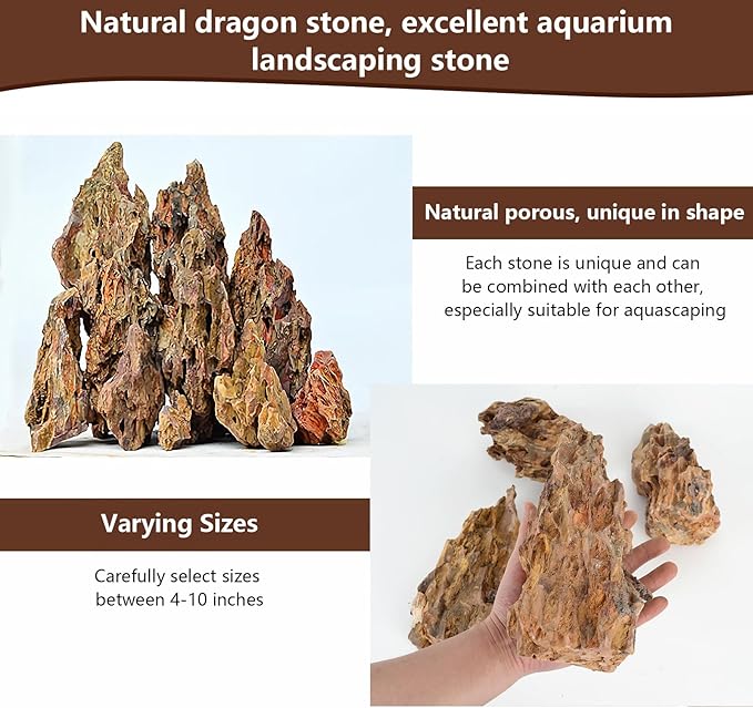 Dragon Stone Rock for Aquascaping,Aquarium Decor, Fish Tank Decorations,3-10 Inches Natural Ohko Stone for Fish Tank Landscaping (13.2 Pounds)-PurrikoPets