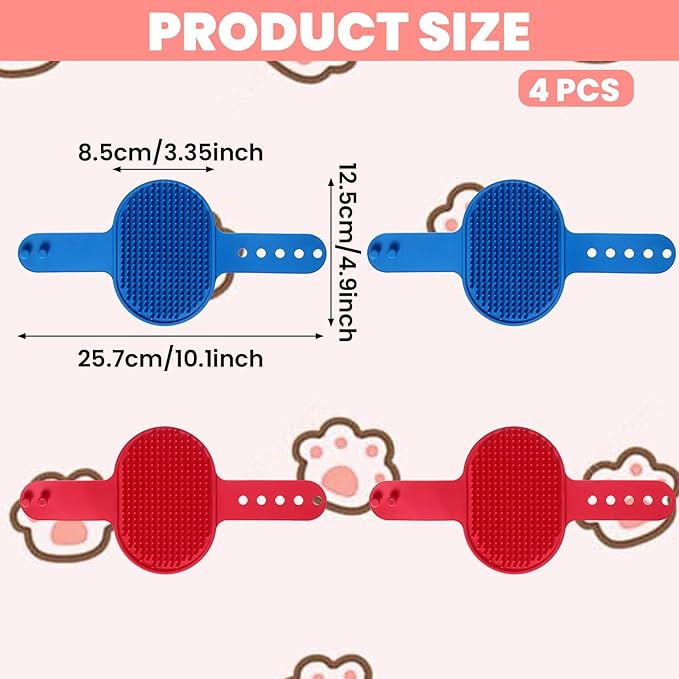 4Pcs Silicone Cat Grooming Brush Set, Multi-Functional Cat Self Groomer for Indoor Cats, Wall Mounted Face Scratchers, Grooming Strap Pad for Sofa & Chair Legs (Blue, Red)-PurrikoPets
