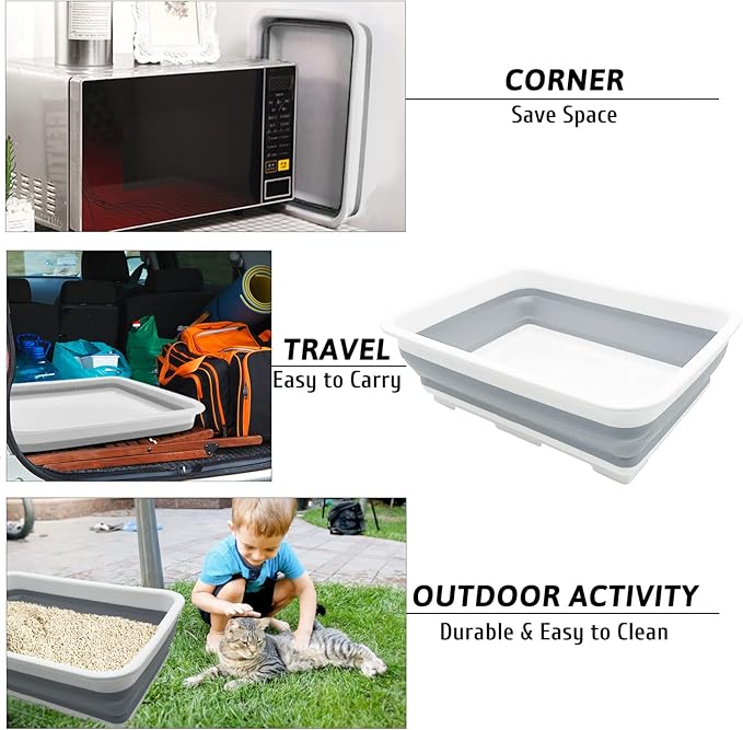 Fhiny 2PCS Open Cat Litter Box, Kitten Potty Pan Semi-Enclosed Foldable Waterproof Travel Toilet Low Entrance for Indoor Cats Small Pet Kitty Rabbit Supplies Easy to Clean and Assemble-PurrikoPets