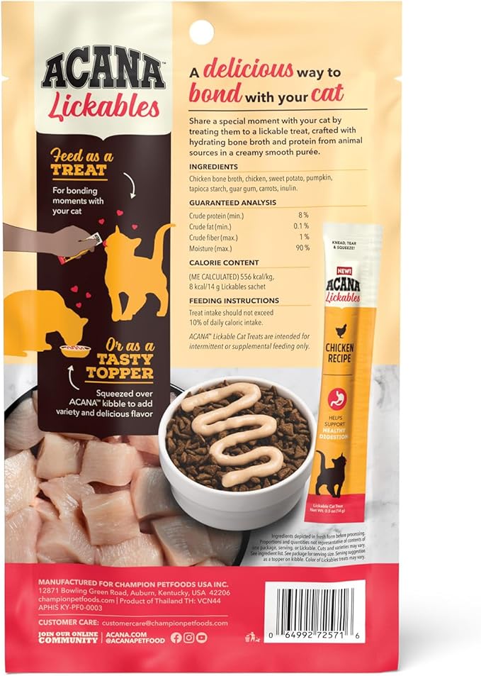 ACANA Lickables Cat Treats Chicken Recipe .5oz Tubes (5 Count)-PurrikoPets