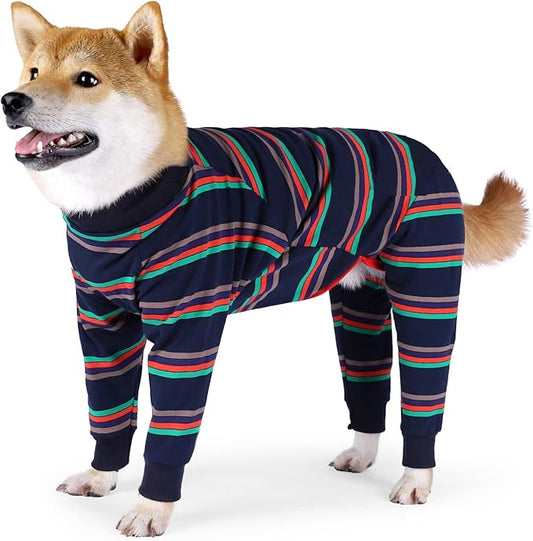 Dog Recovery Suit, Abdominal Wound After Surgery Wear, Prevent Licking Wounds, E-Collar & Cone Alternatives, Long Sleeve Postoperative Shirts Dog Pajamas Prevent Shedding(Medium, Blue)-PurrikoPets