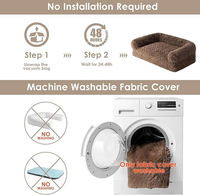 EHEYCIGA Foldable XL Dog Bed, Faux Fur Fluffy Pet Couch Bed for Large Dogs, Orthopedic Calming Memory Foam Big Pet Bed, Washable Soft Pet Sofa Bed with Non-Slip Bottom, Brown, 46"x34"x6.5"-PurrikoPets