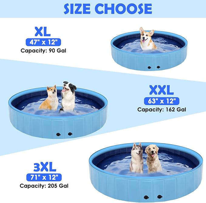 71" Large Dog Pool with Sprinkler, 2-in-1 Foldable Swimming Pool Non-Slip Hard Plastic Splash Sprinkler Kiddie Pool for Outdoor Backyard Kids Dogs Ducks and Pet Baths-PurrikoPets