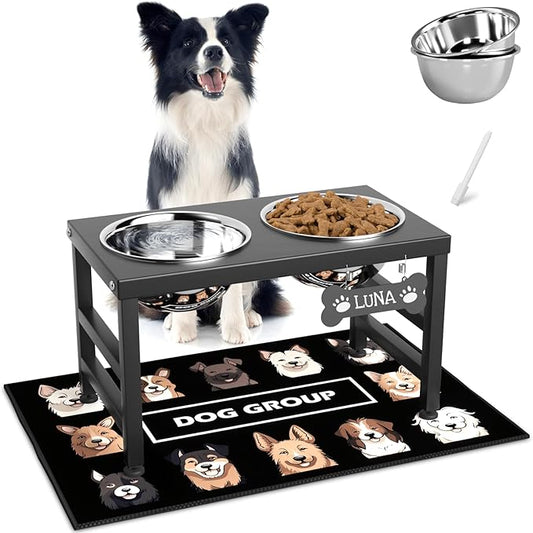 Elevated Dog Bowls, 10" Tall Height, Raised Bowl Stand with 2 Stainless Steel Food Feeder Bowls (58oz) and Spill-Proof Mat for Medium Large and Small Breeds-PurrikoPets