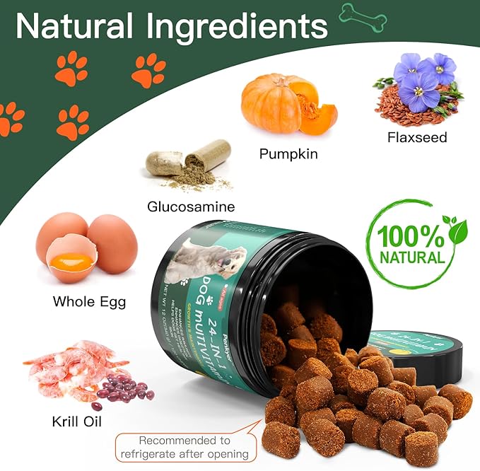 Dog Vitamins and Supplements, Senior & Puppy Multivitamin for Dogs Support with Glucosamine Chondroitin Omega Probiotics - Dog Multivitamins Chewable for Hip & Joint, Skin, Immune - (Chicken 120 Ct)-PurrikoPets