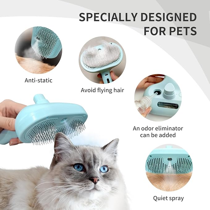 3-in-1 Self-Cleaning Pet Brush for Shedding - Removes Static and Loose Hair from Dogs and Cats (Blue)-PurrikoPets
