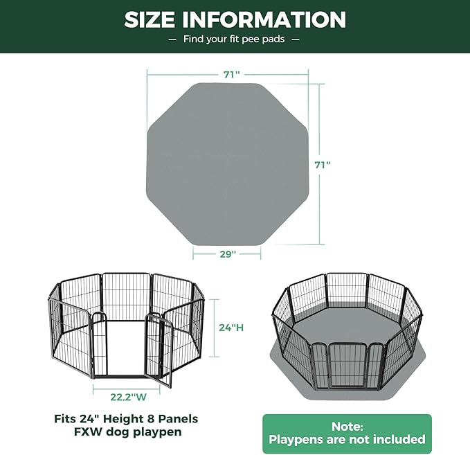 FXW Washable Pee Pads for Dogs, Puppy Pads with Super Absorbent, Specifically Designed Rollick/Homeplus 24inch 8 Panels Dog Playpen, 29" Octagon, Gray, 1 Pack-PurrikoPets