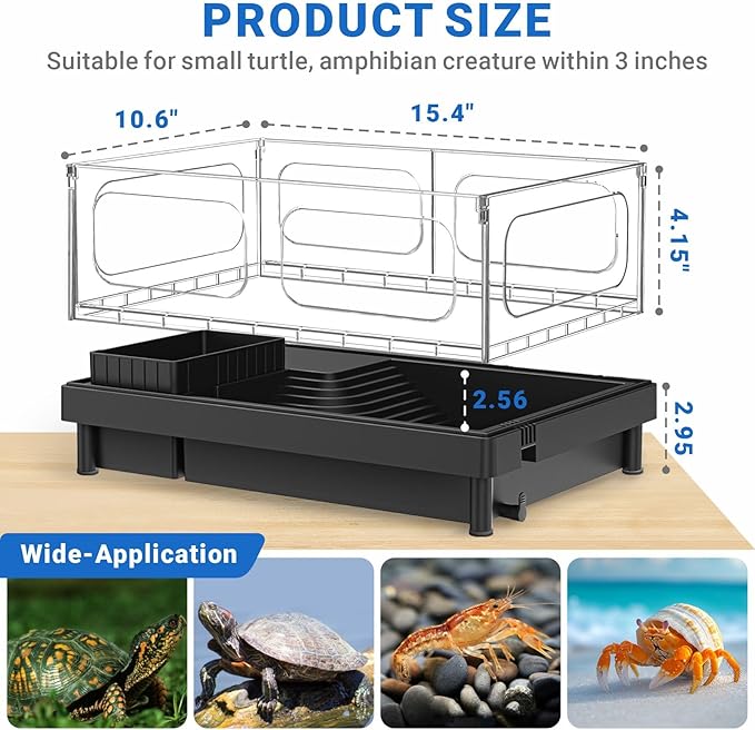 GOZILLA Small Turtle Tank with Adjustable Lamp, Acrylic Turtle Tank Starter Kit, Reptile Habitat and Terrarium with Multi-Functional Areas for Tortoise, Crab, Crayfish, Small Reptile.(Tank+Lamp)-PurrikoPets