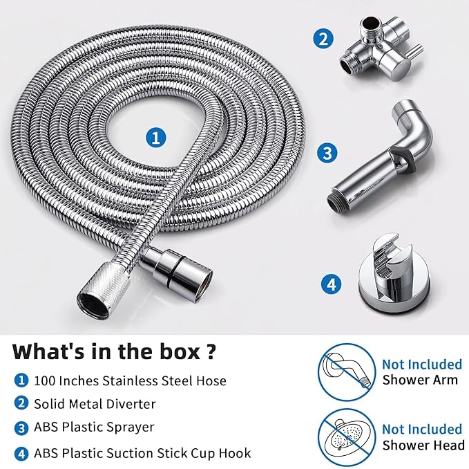 G-Promise Dog Shower Sprayer Attachment for Fast and Clean Pet Showering, Multifunctional Shower, Metal Diverter, 100 Inch Extra Long Hose, No Drill Hook, Dog Washing-Bathroom (Chrome)-PurrikoPets
