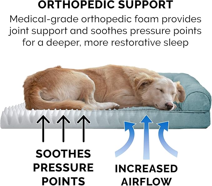 Furhaven Orthopedic Dog Bed for Large/Medium Dogs w/ Removable Bolsters & Washable Cover, For Dogs Up to 55 lbs - Plush & Suede Sofa - Deep Pool, Large-PurrikoPets