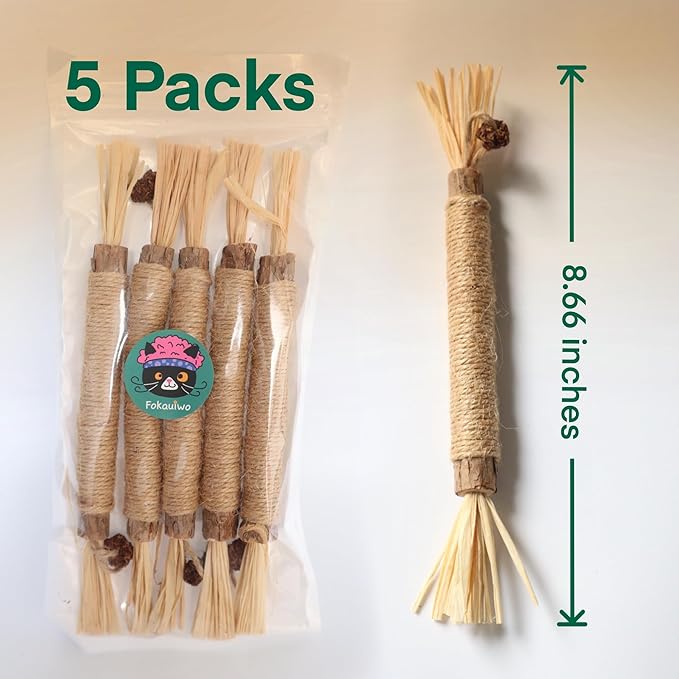8.66 inches Silvervine Sticks Cat Toys, Natural Catnip Kittens Chew Toy for Teeth Cleaning,Big Catmint Blend Stick, Dental Kitty Chews for Indoor(5 Pack)-PurrikoPets