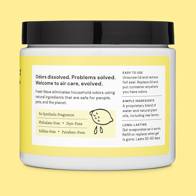 Fresh Wave Lemon Odor Removing Gel, 15 oz. | Odor Absorbers for Home | Safer Odor Relief | Natural Plant-Based Odor Eliminator | Every 15 oz. lasts 30-60 Days | For Cooking, Trash & Pets-PurrikoPets