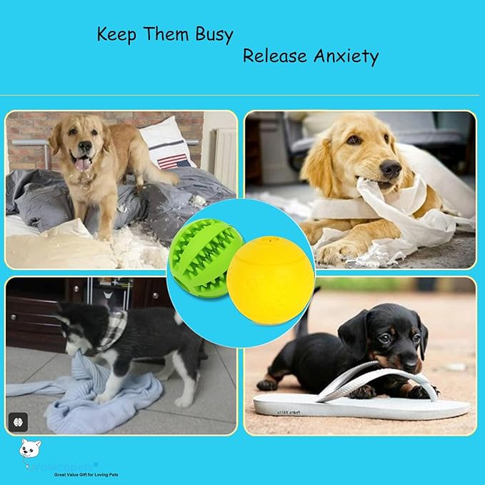 Dog Puzzle Toy, Treat and Dental Balls, Interactive Treat Dispensing Toy for Dogs, Durable Puppy Toys for Teething Small Dogs, Rubber Teeth Balls, Slow Feeder, 2-Pack (Medium Large)-PurrikoPets