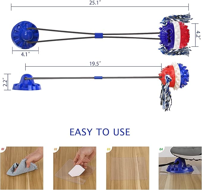 Aggressive Chewer Dog Toys - Rope Toys with Suction Cup, Teething Treats & Puzzle Food Dispensing Ball (Navy Blue)-PurrikoPets