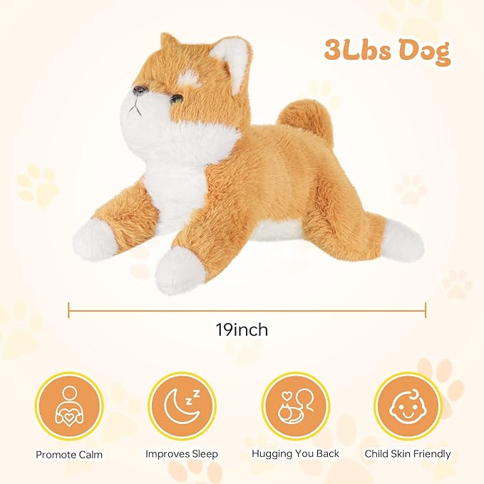 19Inch 3 Pounds Dog Weighted Stuffed Animals, Cute Realistic Puppy Stuffed Animal, Sensory Comfort Plush Throw Pillow Toy, Dog Plush Gift for Adults Kids Youth-PurrikoPets