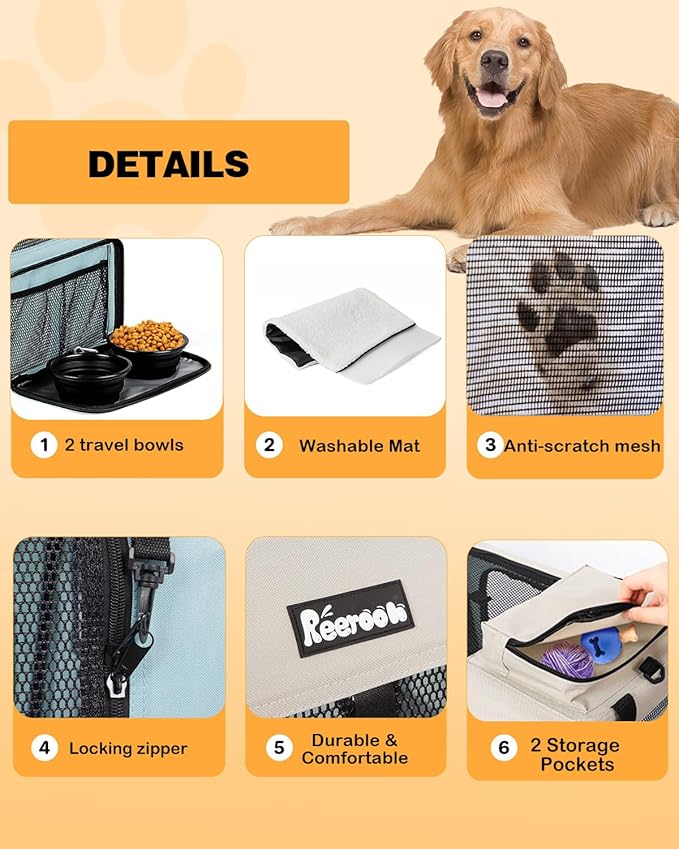 Extra Large Dog Crate with 2 Foldable Bowl, 36 Inch Collapsible Travel Dog Crate Kennel with Soft Blanket for Medium Dogs,Indoor & Outdoor (36" L x 25" W x 25" H, Blue)-PurrikoPets