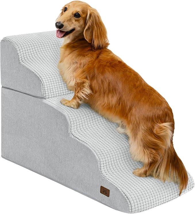 Dog Step for Bed, Dog Stair 5-Step 35D Pet Stair 22.8" H for High Bed or Sofa Non-Slip Balanced Pet Step Indoor, Light Grey-PurrikoPets
