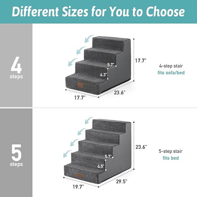 Dog Stairs for Small Dogs, 4 Tier Wider Pet Stairs for Couch and Beds, 17.7" H Non-Slip Dog Steps for Old Cats, Puppy, Small Medium Dogs, 17.7x23.6x17.7 inch, Dark Grey-PurrikoPets