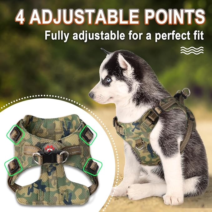 Dog Harness Step in Dog Vest Harness, Reflective Adjustable Puppy No Pull Harness Breathable Soft for Small and Medium Dogs Cats, Camo, XXS-PurrikoPets