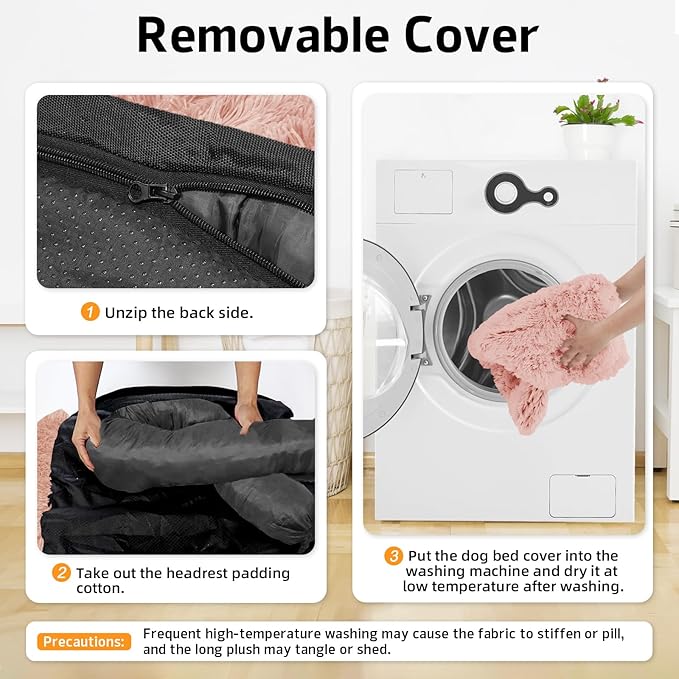 GGIB Calming Dog Bed Fluffy Plush Dog Mat for Furniture Protector with Removable Washable Cover for Large Medium Small Dogs and Cats (Extra Large (53x39.3x6), Pink)-PurrikoPets