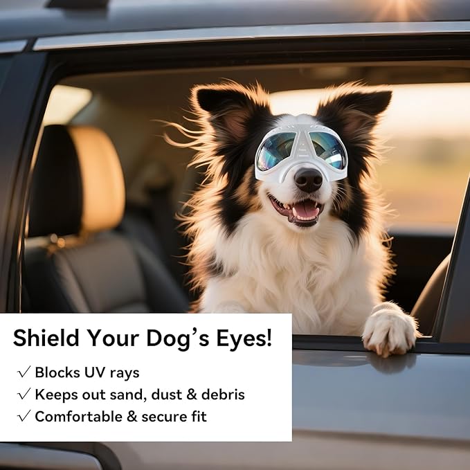 Dog Goggles for Medium-Large Breeds Windproof Anti-UV Pet Sunglasses with Adjustable Straps for Large Dog - White-PurrikoPets