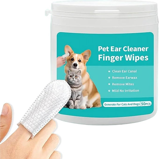 Ear Wipes for Dogs & Cats - Comfortable Finger Design, Gentle Ear Wax, Debris, and Dirt Cleaning | 50-Count Pack-PurrikoPets