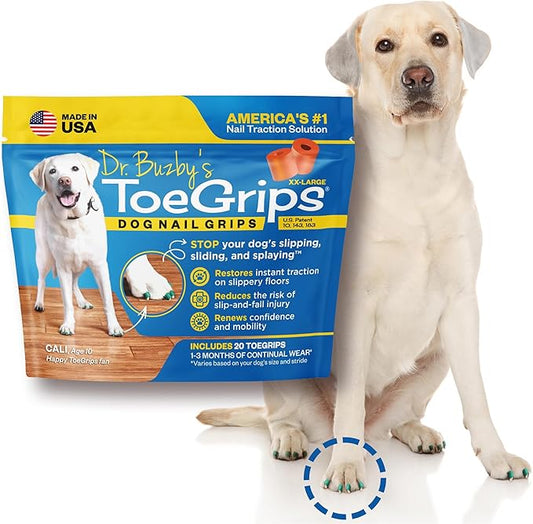 Dr Buzby's XXLarge ToeGrips for Dogs - Instant Traction on Wood/Hardwood Floors - Anti Slip Relief - Grippers for Senior Dogs - Stop Sliding Instantly - Rubber Nails for Paws - 1 Pack (20 Grips)-PurrikoPets