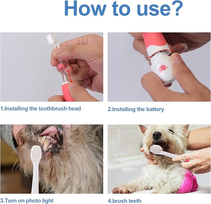 Dog/Cat Electric Toothbrush, Pet Electric Toothbrush with Searchlight/Soft Bristles, Suitable for Small Dogs and Cats-PurrikoPets