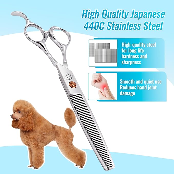 Dog Grooming Scissors: 7 inch Pet Thinning Shears Made Of Japanese 440c Advanced Stainless Steel Professional Grooming Scissors for Dogs Cats and Other Pets-PurrikoPets