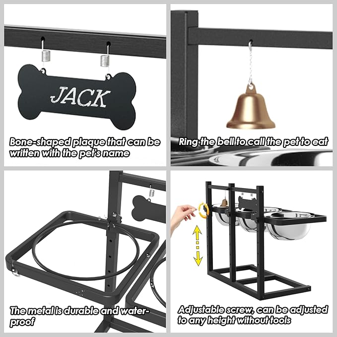 Elevated Dog Bowl Stand for Medium/Large Dogs with Slow Feeder & Mat, Adjustable Height 3.9'',5.5'',7.1'',8.7'',10.2'',11.8'', 58oz Raised Triple Dog Food Water Bowls-PurrikoPets