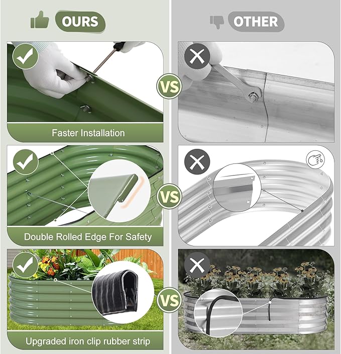 Galvanized Raised Garden Bed - 4x2x1.4FT Metal Planter Boxes Outdoor | Oval Steel Raised Bed Kit for Gardening with Protective Tape, Gloves for Vegetables, Flower, Herb (Green)-PurrikoPets