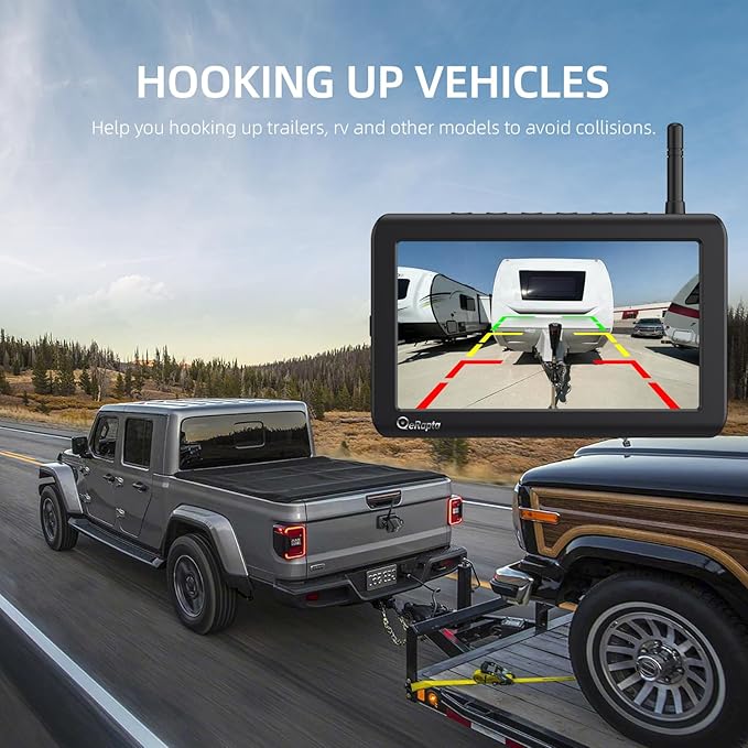 eRapta Magnetic Wireless Backup Camera Kit with HD1080P 7” DVR Monitor, Dual RV/Trailer/Truck/Tractor Cameras Wireless System, No Wiring, 9600mAh Rechargeable Battery, IR Night Vision-ACT702-PurrikoPets