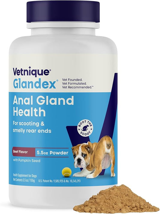 Glandex Dog Fiber Supplement Powder for Anal Glands with Pumpkin, Digestive Enzymes & Probiotics - Vet Recommended (Regular or Advanced Strength) - Boot The Scoot (5.5oz Powder, Beef Liver)-PurrikoPets
