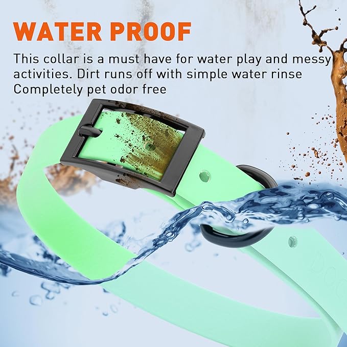 Dogline Biothane Waterproof Dog Collar Strong Coated Nylon Webbing with Black Hardware Odor- Proof for Easy Care Easy to Clean High Performance Fits Small Medium or Large Dogs, Sea Foam Green-PurrikoPets