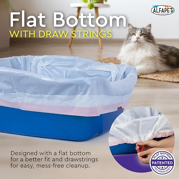 Alfapet Heavy Duty Flat Bottom Cat Litter Box Liners - Extra Giant 15 Count - Tear-Resistant Cat Litter Bags - Kitty Litter Liners for Rectangular Litterbox Pans, 36” x 18” x 2MIL Thick 30 lb Capacity-PurrikoPets