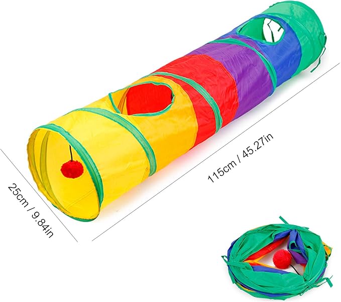 32Pcs Cat Toys Kitten Interactive Pet Toys Assortments, Foldable Rainbow Tunnel, Cat Feather Teaser Wand Interactive Feather Toy Fluffy Mouse Crinkle Balls Bell Play for Cat Puppy Kitty Kitten(2 way)-PurrikoPets