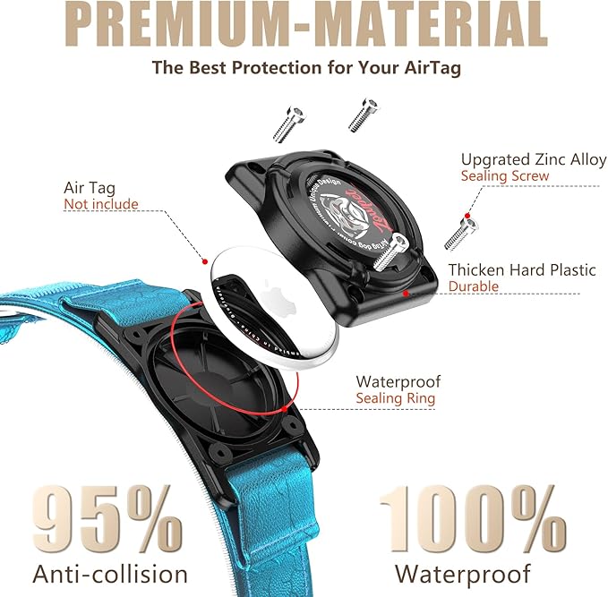 AirTag Dog Collar - Leather Dog Collar with Airtag Holder | IP68 Waterproof AirTag Holder with Metal Buckle, Comfortable GPS Dog Collars Tracker for Medium Large Dogs (Blue, XL)-PurrikoPets