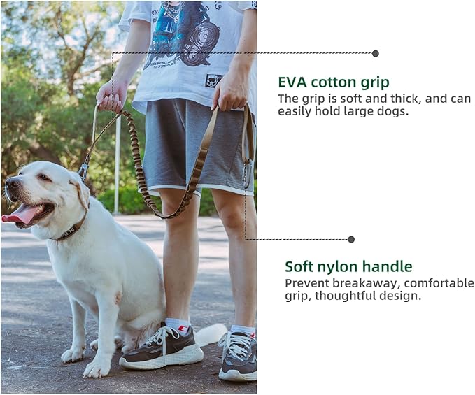 EXCELLENT ELITE SPANKER Tactical Bungee Dog Leash Military Adjustable Dog Leash Quick Release Elastic Leads Rope with 2 Control Handle(Coyote Brown)-PurrikoPets