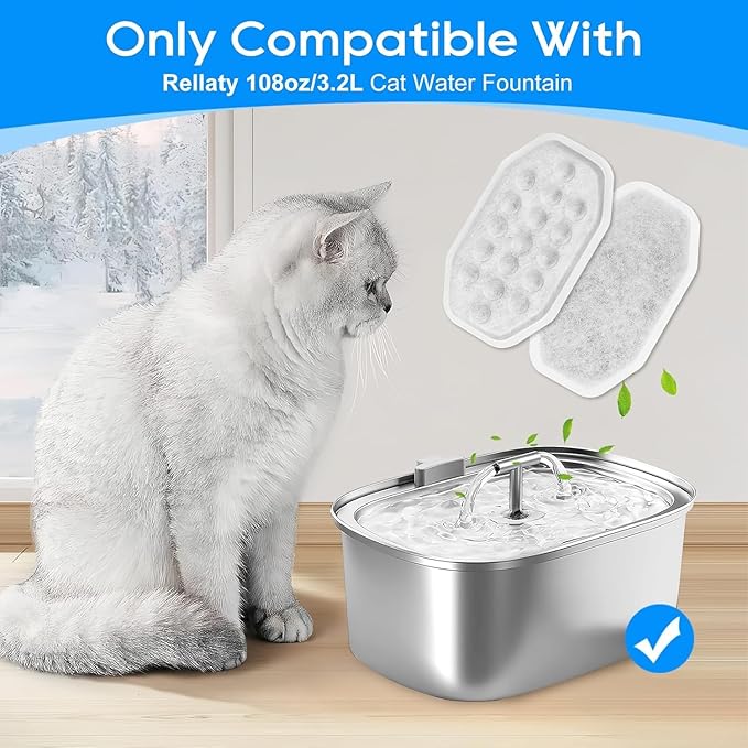 24 Pack Stainless Steel Cat Fountain Filters Compatible with Rellaty & Fit for Neareal Cat Fountain 108oz/3.2L, Replacement for Automatic Pet Fountain Dog Water Dispenser-PurrikoPets