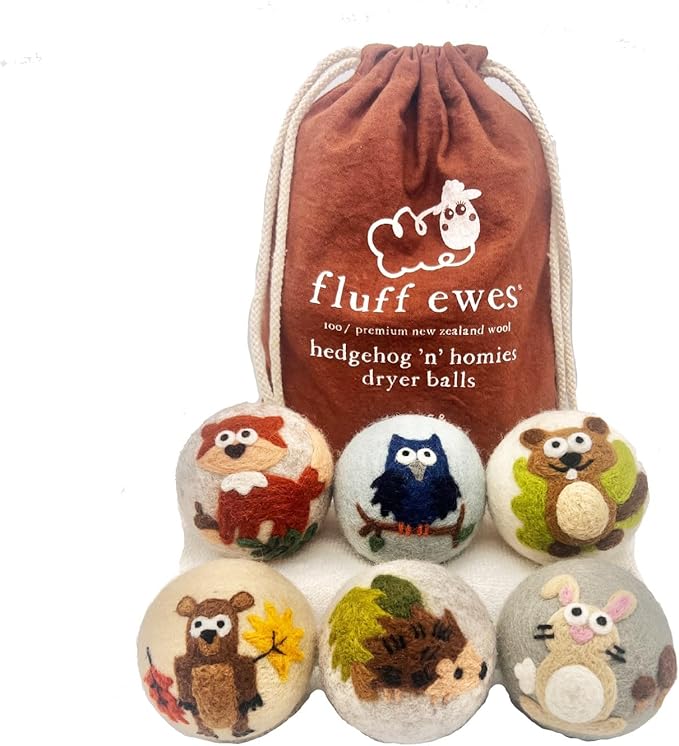 Fluff Ewes Wool Dryer Balls 6 Pack Premium New Zealand Wool Laundry Balls for Dryer, No Static Dryer Balls Laundry Reusable, XL Hedgehog Dryer Balls, Baby Dryer Balls for Dryers - Hedgehog and Homies-PurrikoPets