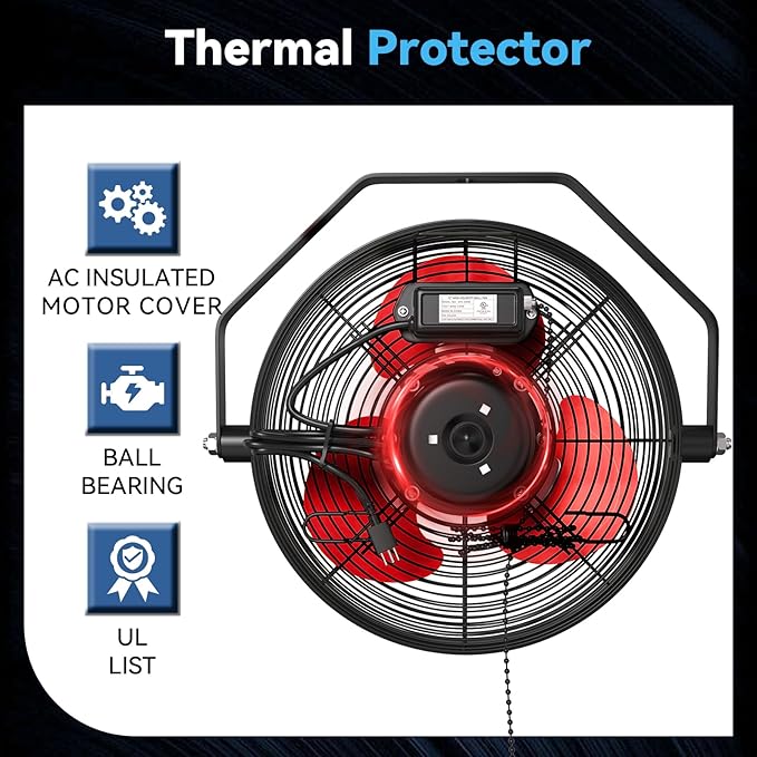 12 IN High Velocity Wall Mount Fan, 3 Speed Industrial Wall Fan with Sealed Motor, 2500 CFM Adjustable Air Circulator for Garage, Commercial, Greenhouse, Warehouse & Gazebo Use, UL Listed-PurrikoPets