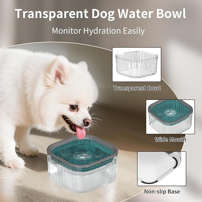 3L Dog Water Bowl No Spill 101oz Large Capacity Spill Proof Slow Drinking Water Feeder No Splash Pet Water Bowl Vehicle Carried Travel Dog Bowl for Sloppy Messy Drinkers Cats(Teal Blue)-PurrikoPets